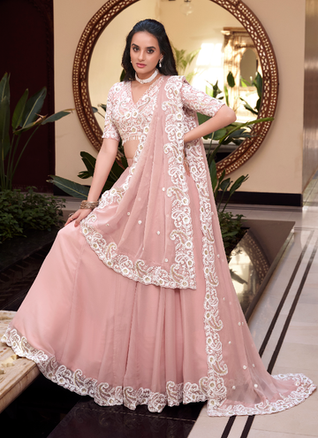 Perfect pink Bollywood silk Sweet 16 and party lehenga choli.